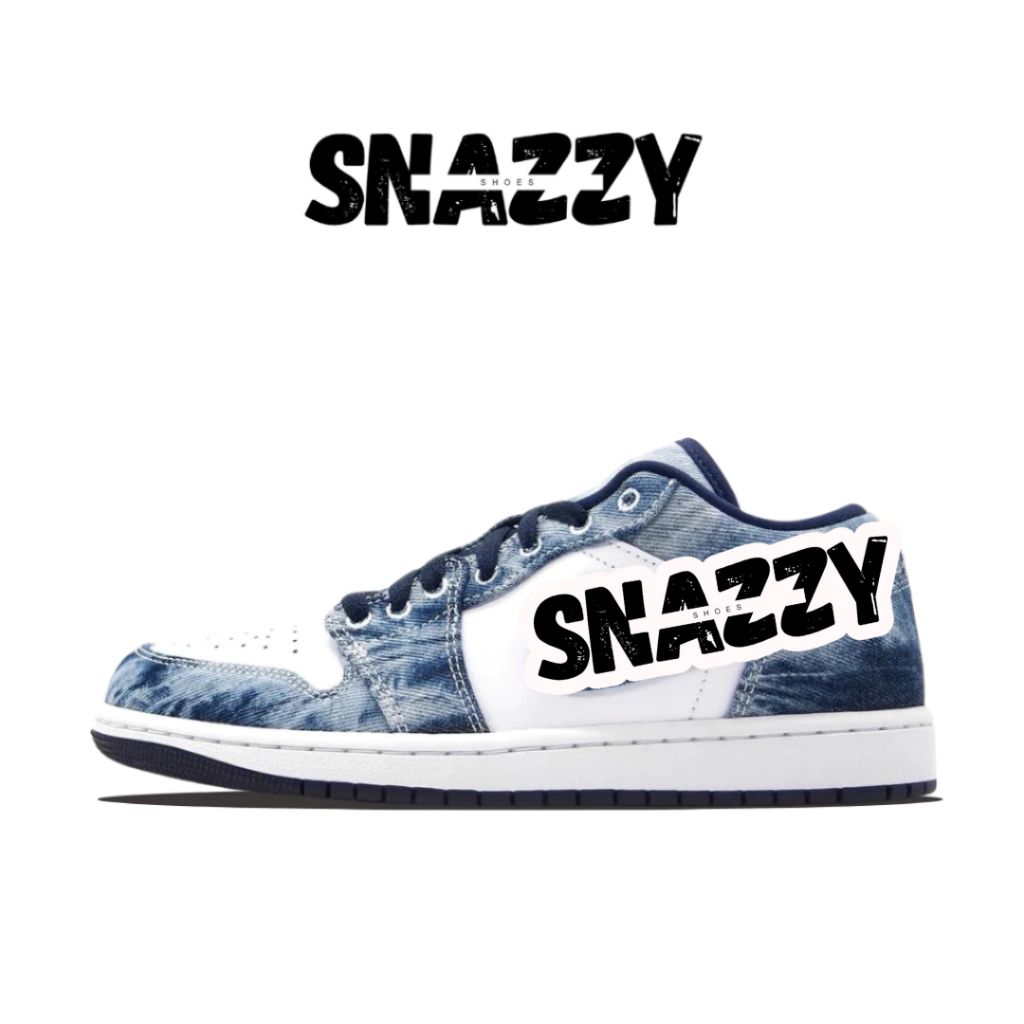 Sepatu Sneakers Pria Wanita AJ 1 Low Washed Denim Blue