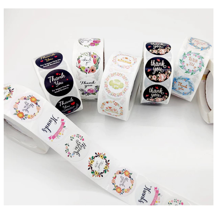 

STIKER ROLL THANKYOU ISI 500 PCS STIKER LABEL 1ROLL UKURAN 2.5 CM SEUKURAN KOIN TIDAK MUDAH KOYAK WARNA CERAH