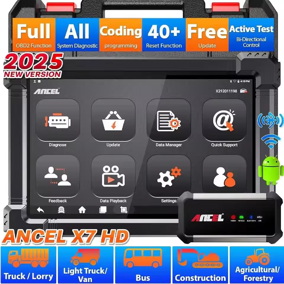 ANCEL X7 HD OBD2 Scanner Alat Diagnostik Truk Berat Sistem Lengkap 12V 24V EPB ABS Reset Oli SAS DPF