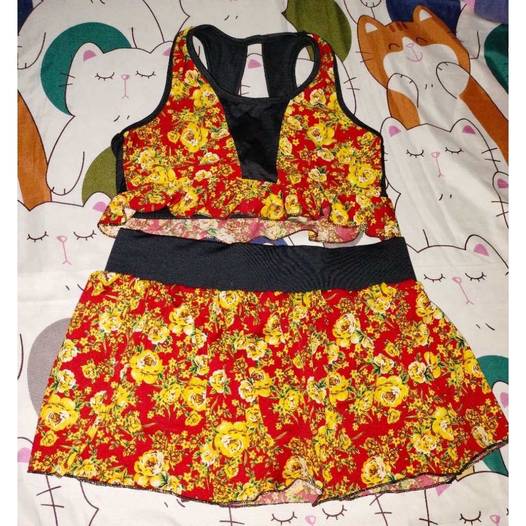 PL baju senam/aerobic stelan kemben rok celana bunga