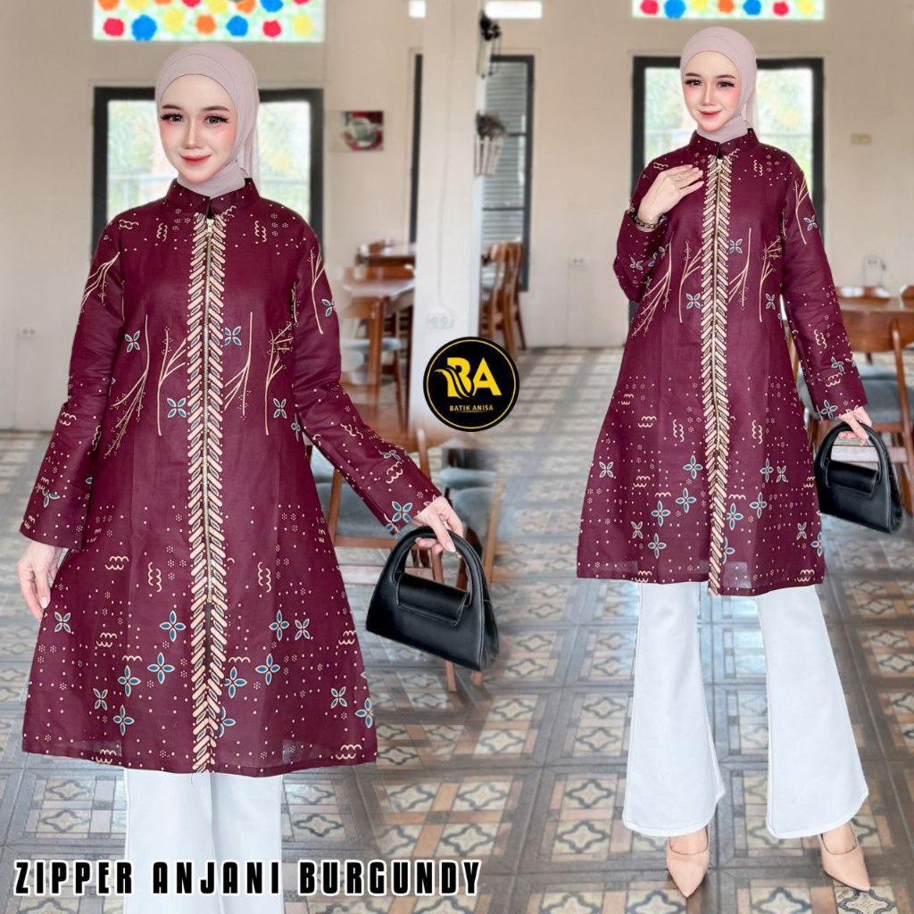 Tunik Batik Wanita Lengan Panjang Atasan Tradisional Batik Fashion Muslim