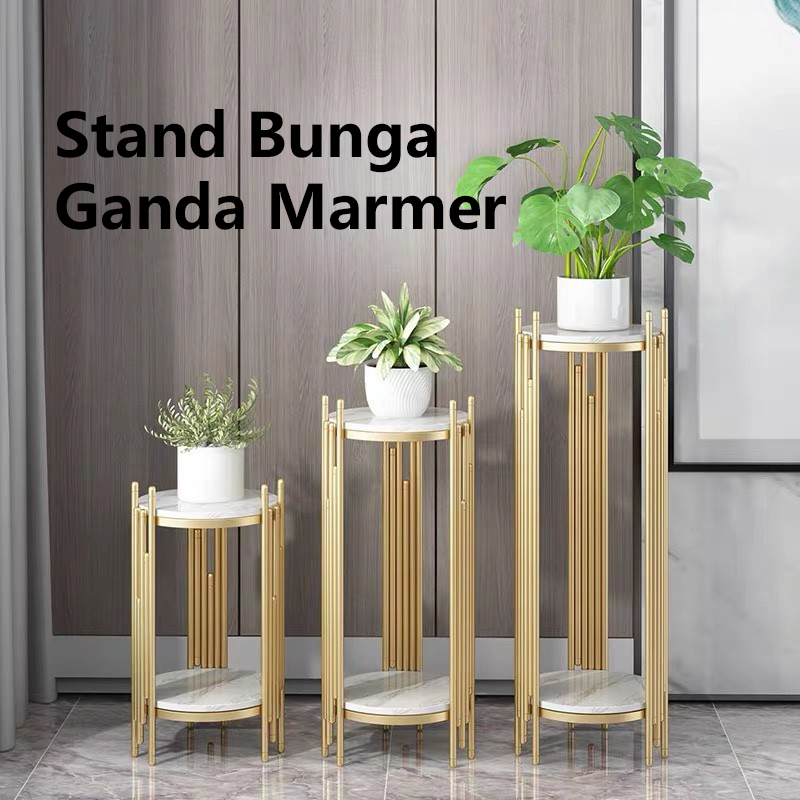 Rak Bunga Multi-layer Marmer Mewah Ringan Nordik, Rak Besi Tempa Rumah Ruang Tamu, Rak Pot Bunga Dek