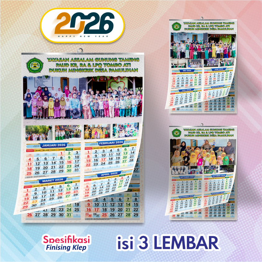 

SYAM kalender 2026 custom klep isi 3 lembar lengkap