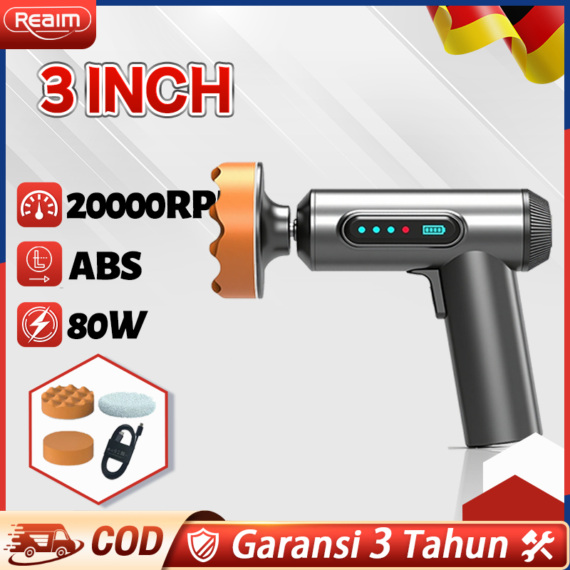 REAIM Mesin Poles Mobil 80W Mesin Poles Mobil Listrik Tugas Berat Lilin Poles Poles Halus Gerinda Or