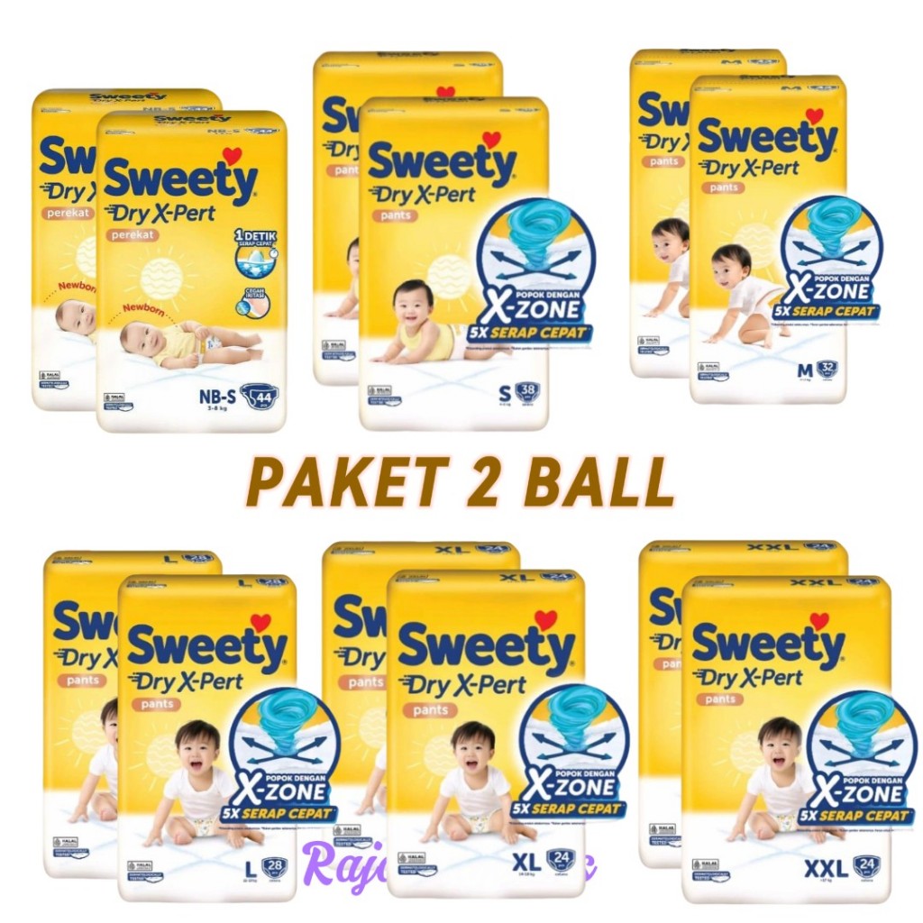 sweety dry x-pert nb-s44, s38, m32, l28, xl24, xxl24 popok bayi