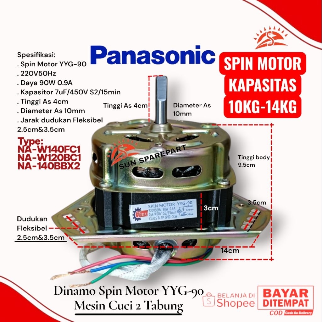Dahlia_prose - Dinamo Spin Motor 90W Kapasitas 10-14Kg Mesin Cuci Panasonic NA-W140FC1 NA-W120BC1