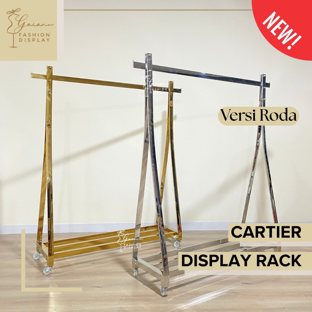 Gawang Premium CARTIER SILVER / GOLD Gantungan Baju Mewah Rak Pajangan Toko Clothing Display Standin