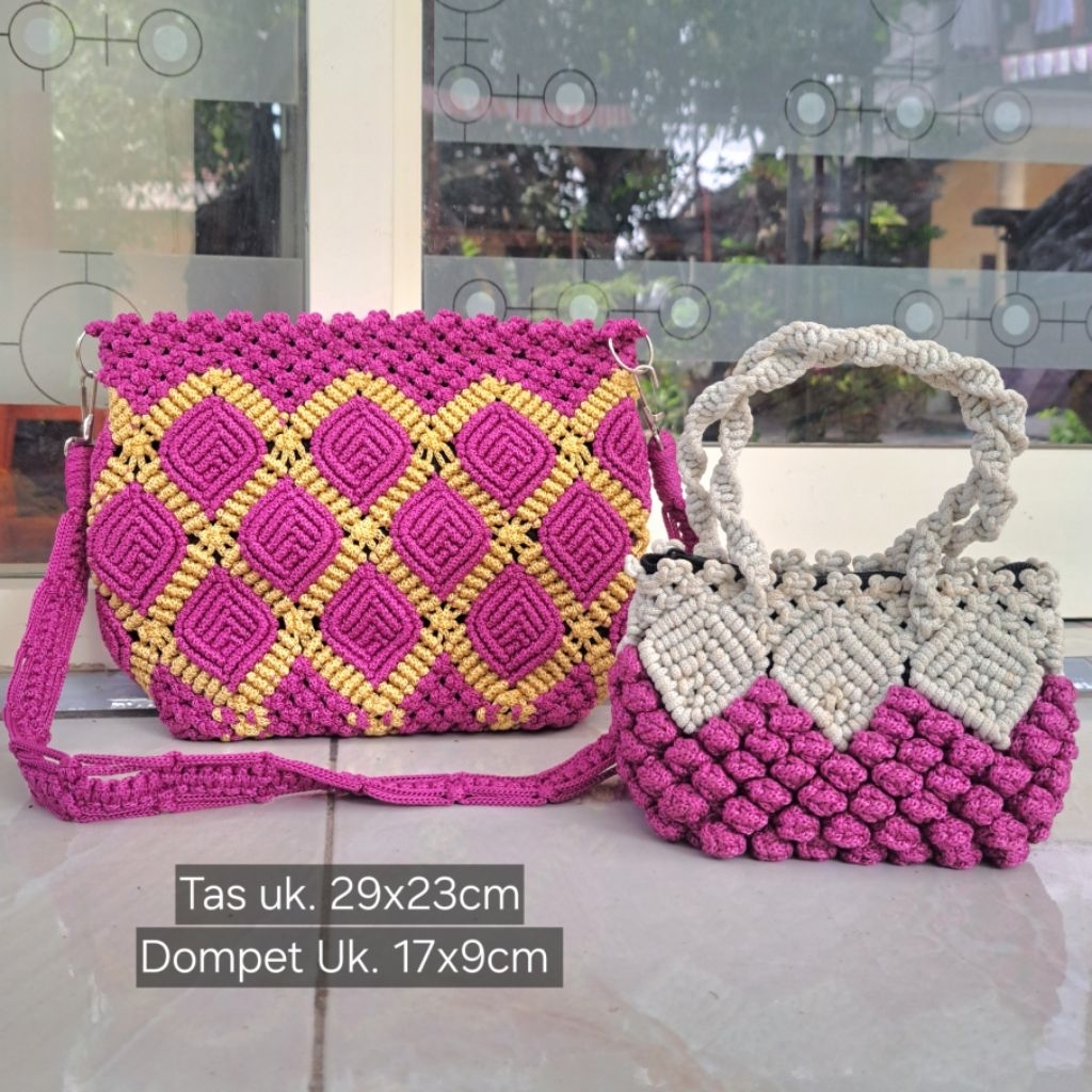 Tas Tali Kur Motif Daun Simpel Rajutan Wanita Terbaru 2022 Kekinian Anyaman Mewah Asli Jogja Ukuran 