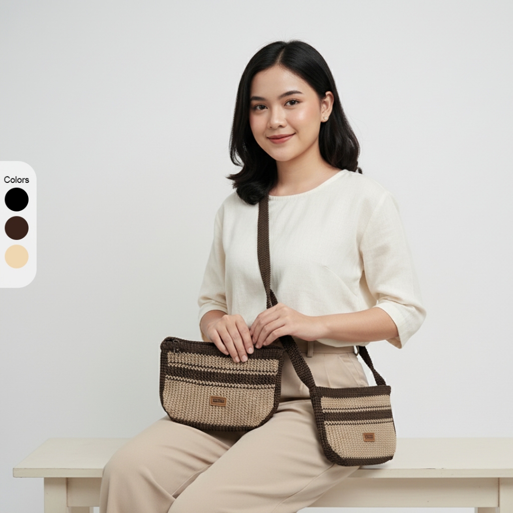 Tas Selempang Wanita Rajut Resleting Bisa Untuk Hp Uang Dll Model Baru