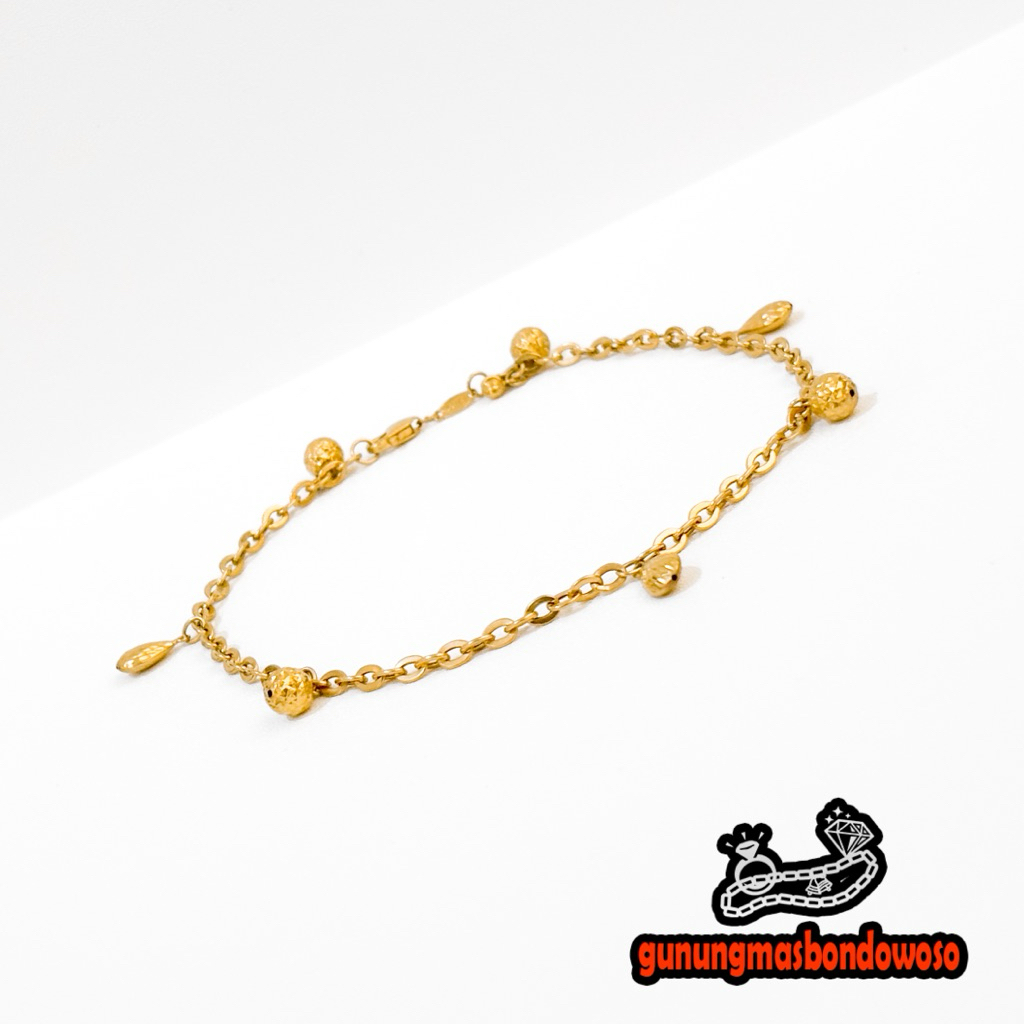 Gelang rantai kaki holo bola variasi emas asli kadar 375% 26cm berat 4.120gram