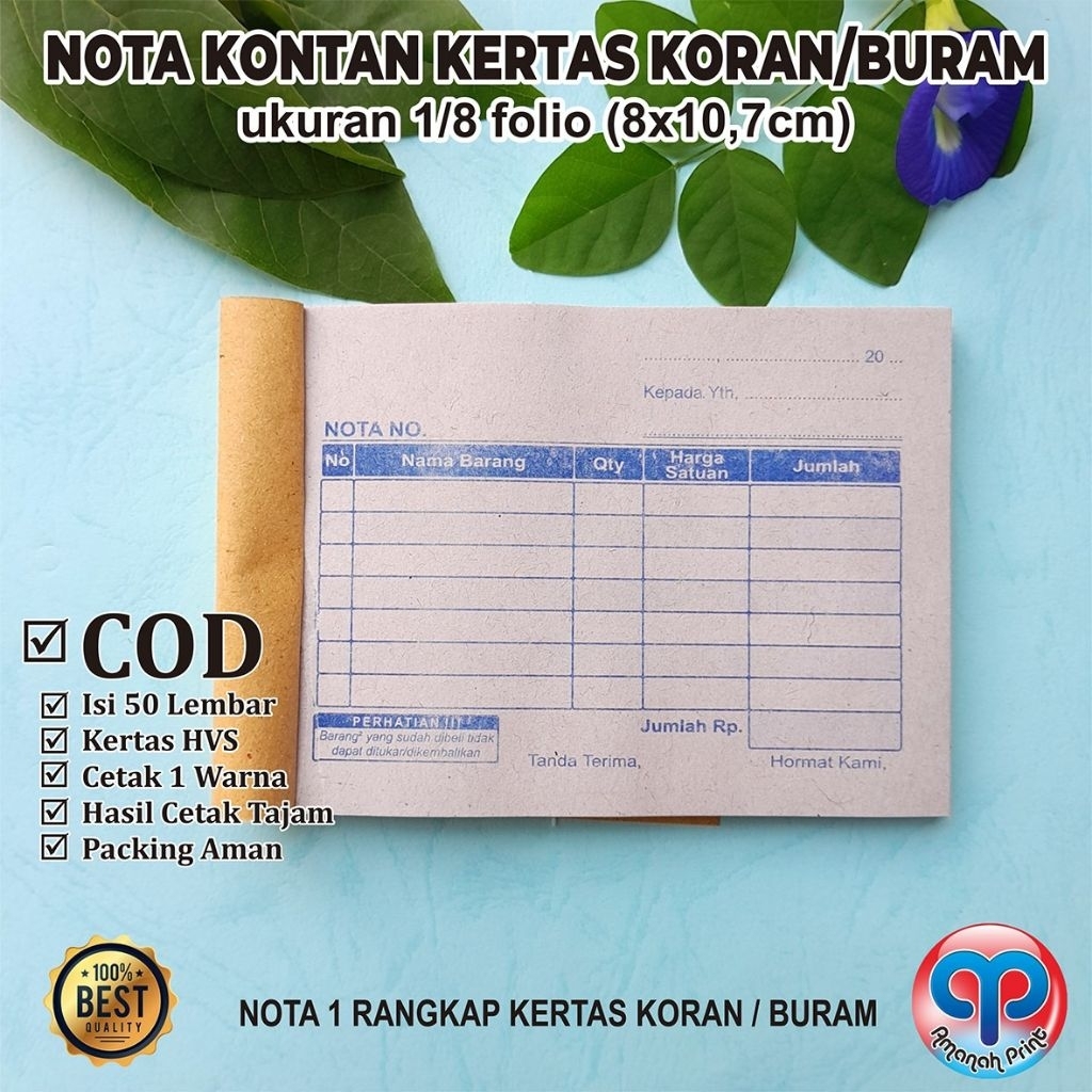 

Nota Kontan Mini Bahan Kertas Buram / Koran & HVS ukuran 8x10,7cm