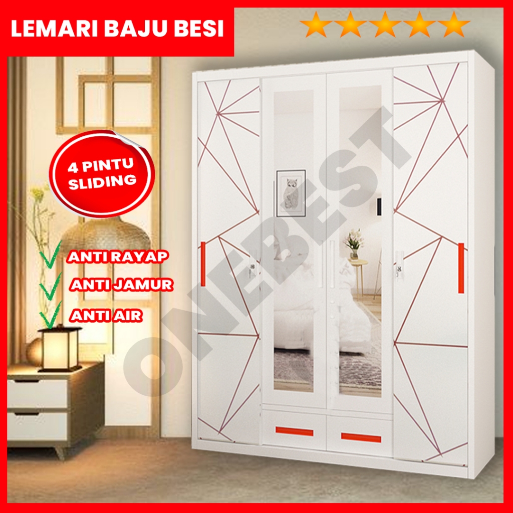 Lemari Pakaian Besi Lemari Baju Besi 4 Pintu Sliding Jumbo
