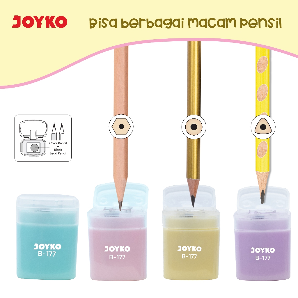 

JOYKO B-177 RAUTAN / SERUTAN 1 LUBANG WARNA PASTEL BISA BERBAGAI MACAM PENSIL