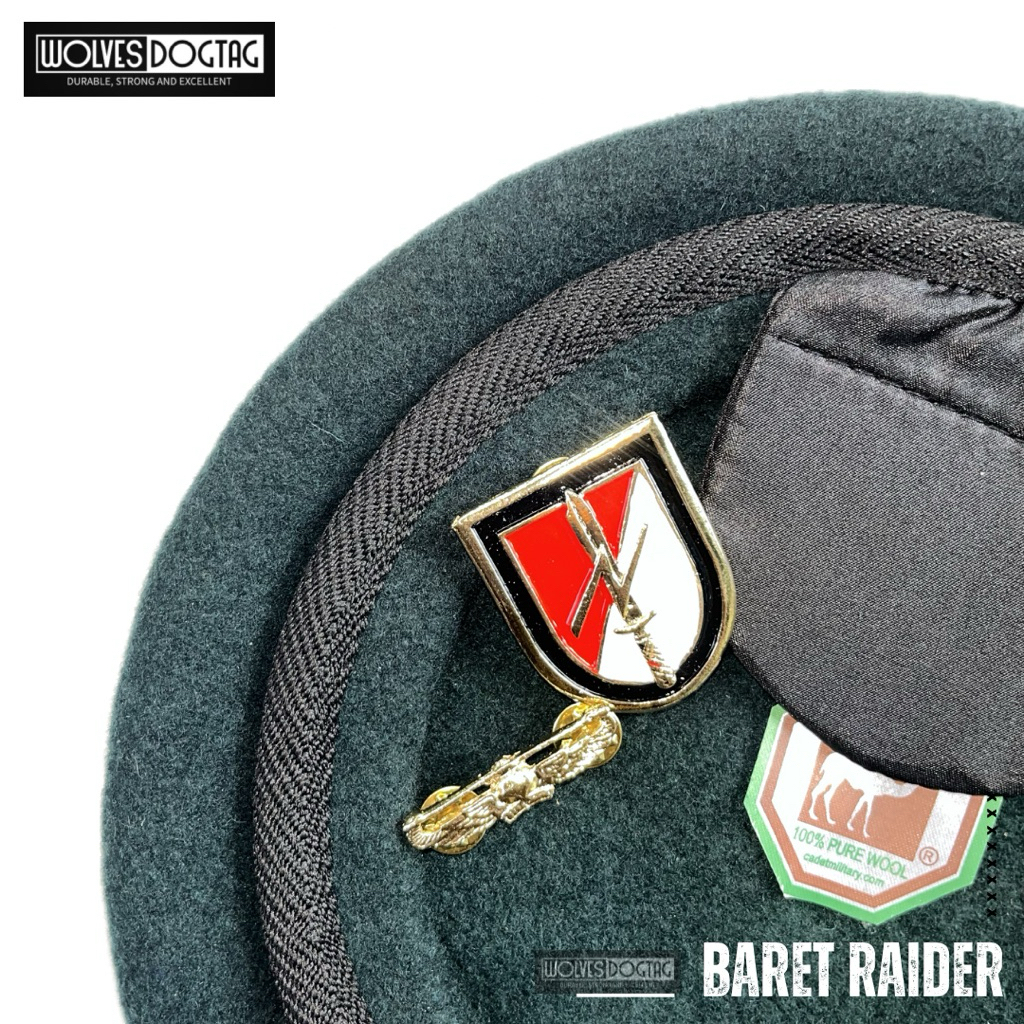 Baret Raider / baret raider satu set camel / baret camel / baret hijau / topi raider / baret TNI / b