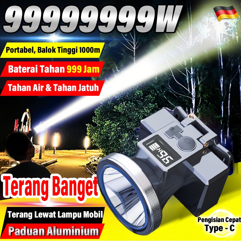 【Beli 1 Gratis 1】Headlamp LED Outdoor 500W Sangat terang senter kepala jarak jauh Anti Air Jarak Jau