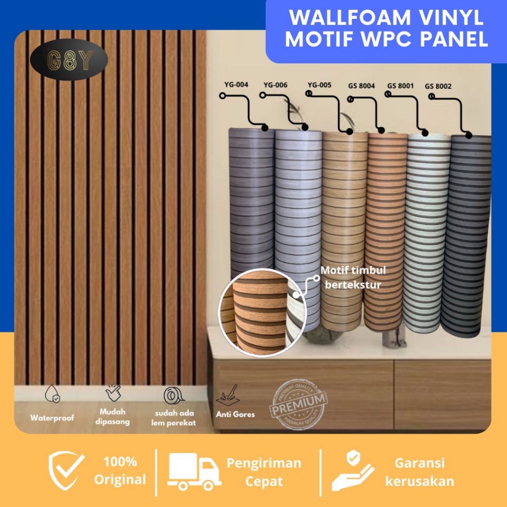 WALLFOAM Motif WPC PANEL UK Lebar 120CM x Panjang 3M / Wallfoam Dinding Vinyl / Foam Roll Sticker