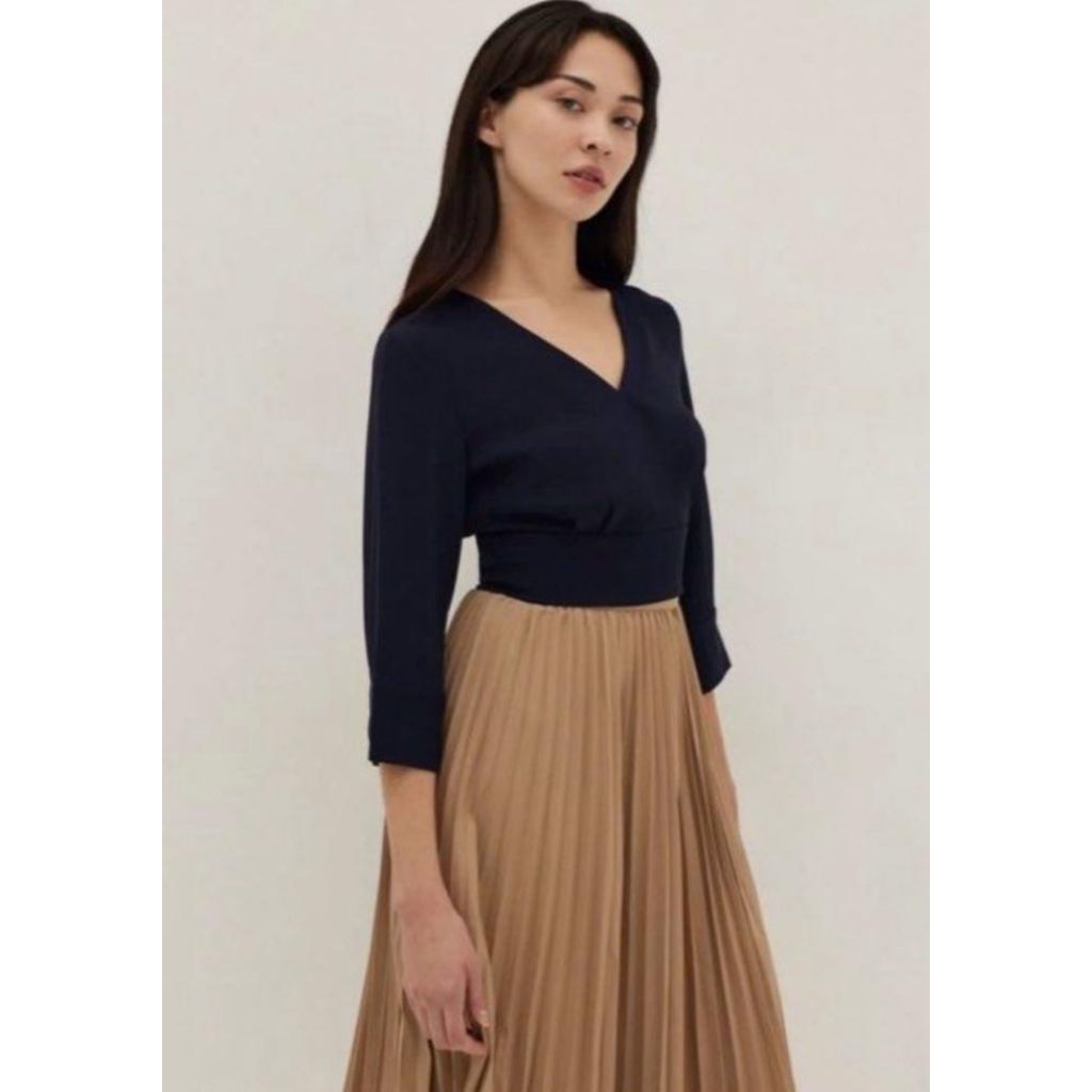 Love Bonito faux wrap blouse navy blue