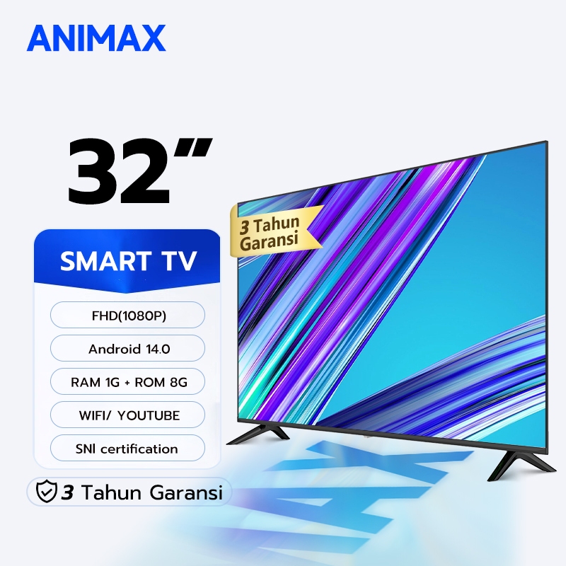 Animax TV Smart 32 inch Smart Digital TV Led Android 14.0/OS Coolita televis Garansi 3 tahun