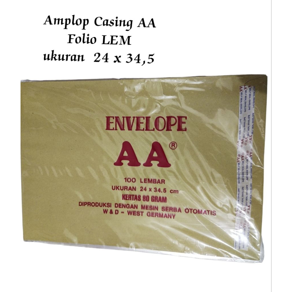 Amplop Coklat Casing AA Folio dengan strip perekat ( 24 X 34.5 cm ) / Bks ( 100 Lbr )