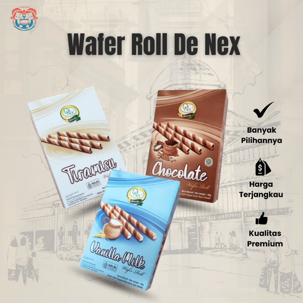 Denex Wafer Roll 120 Gr Vanila Strawbery Coklat Tiramisu Snack Hajatan hampers
