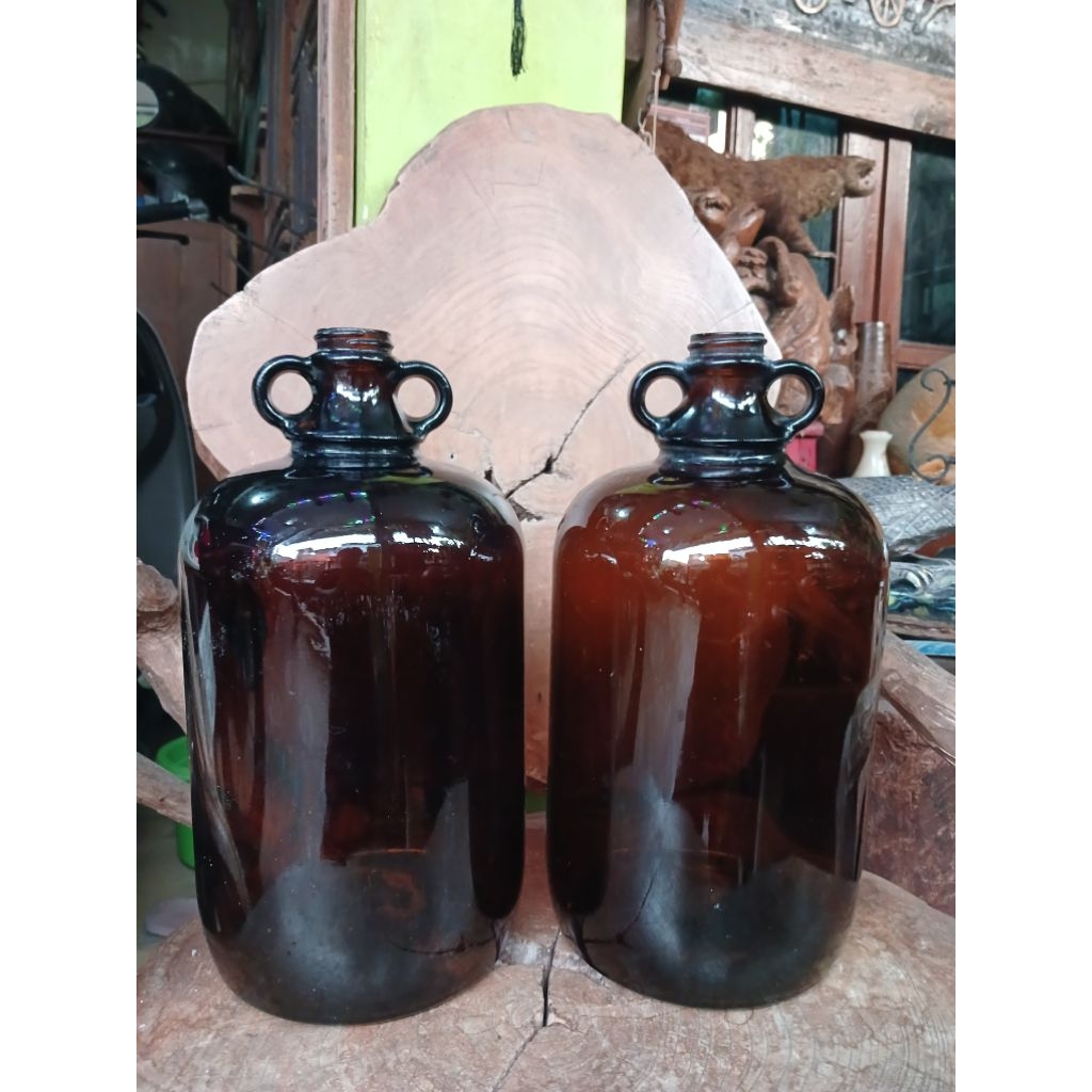 2pcs Botol Kaca Coklat Demijohn Antik
