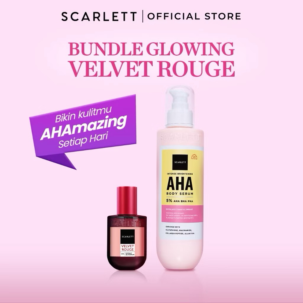 SCARLETT BUNDLING PARFUM VELVET ROUGE 30ML//AHA BODY SERUM 250ML ORIGINAL 100%