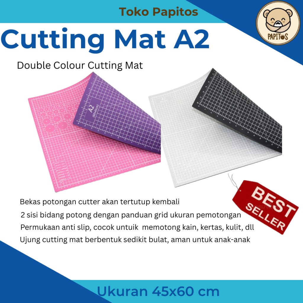 

Cutting Mat A2 Double Colour BlackGrey PinkPurple | Alas Potong Craft Jahit