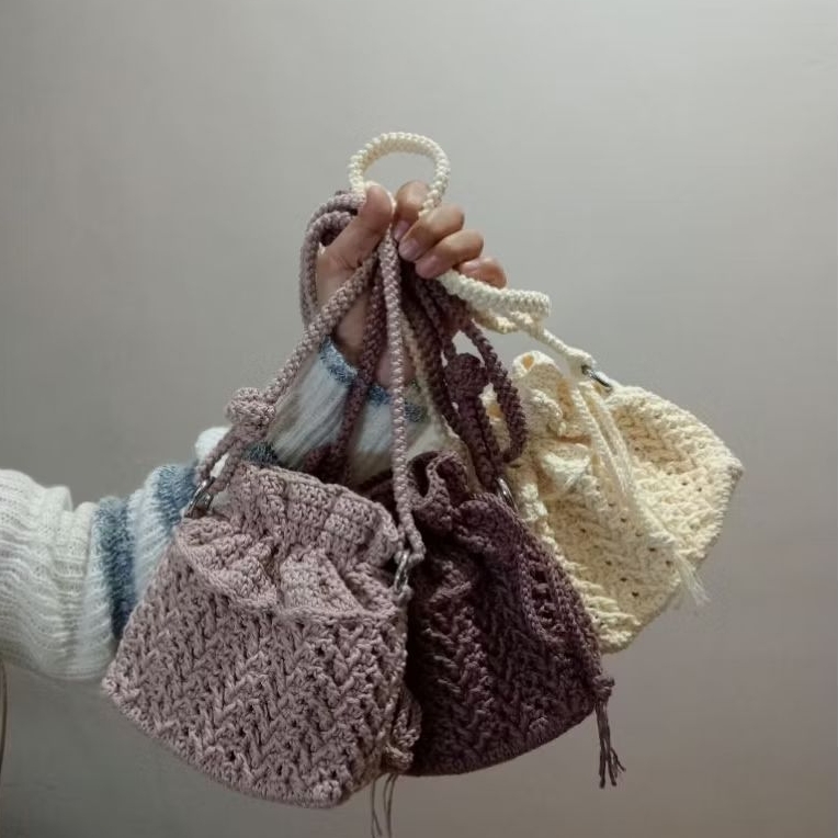 Celia Bag | Tas Serut Rajut | Dawnstring Bag Crochet | Crochet Bag | Tas Rajut