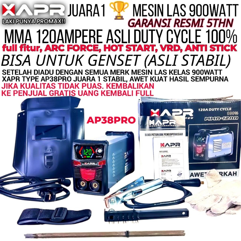 BIG PROMO APR AP38PRO Juara Mesin Las 900watt 120A MMA Bisa Untuk Genset Inverter Welding Travo Las