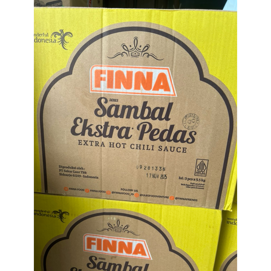 

[KARTON]Finna saos sambal extra pedas jirigen 5.5L 1dus isi 3jirigen
