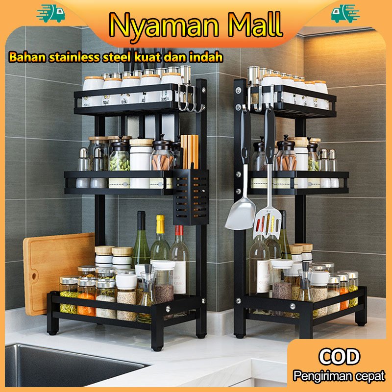 Rak Bumbu Dapur Stainless Steel Rak Penyimpanan Dapur Rak Bumbu Rak Dapur Stainless 3 Susun 2 Susun