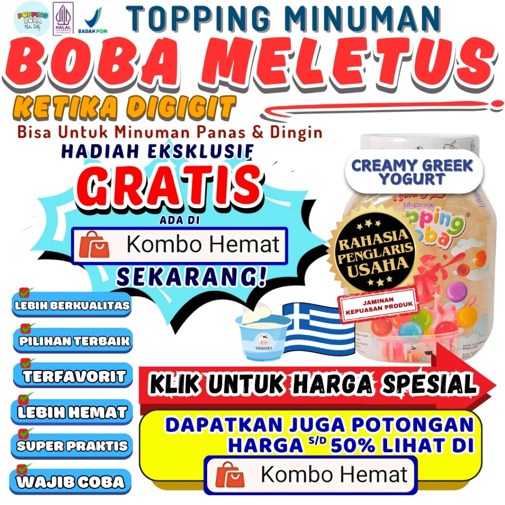 

Boba Meletus Dimulut Topping Minuman Instan - Popping Boba Pecah Dimulut Rasa Yogurt 500 Gram | Cocok Untuk Semua Minuman | Popping Boba Nata Jelly