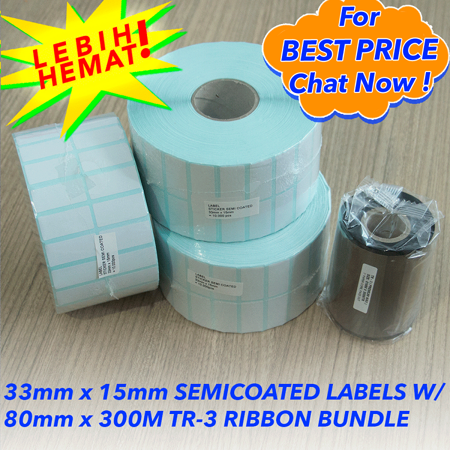 

Paket Label Barcode Semicoated Ukuran 33mm x 15mm 2 baris dengan Ribbon Wax