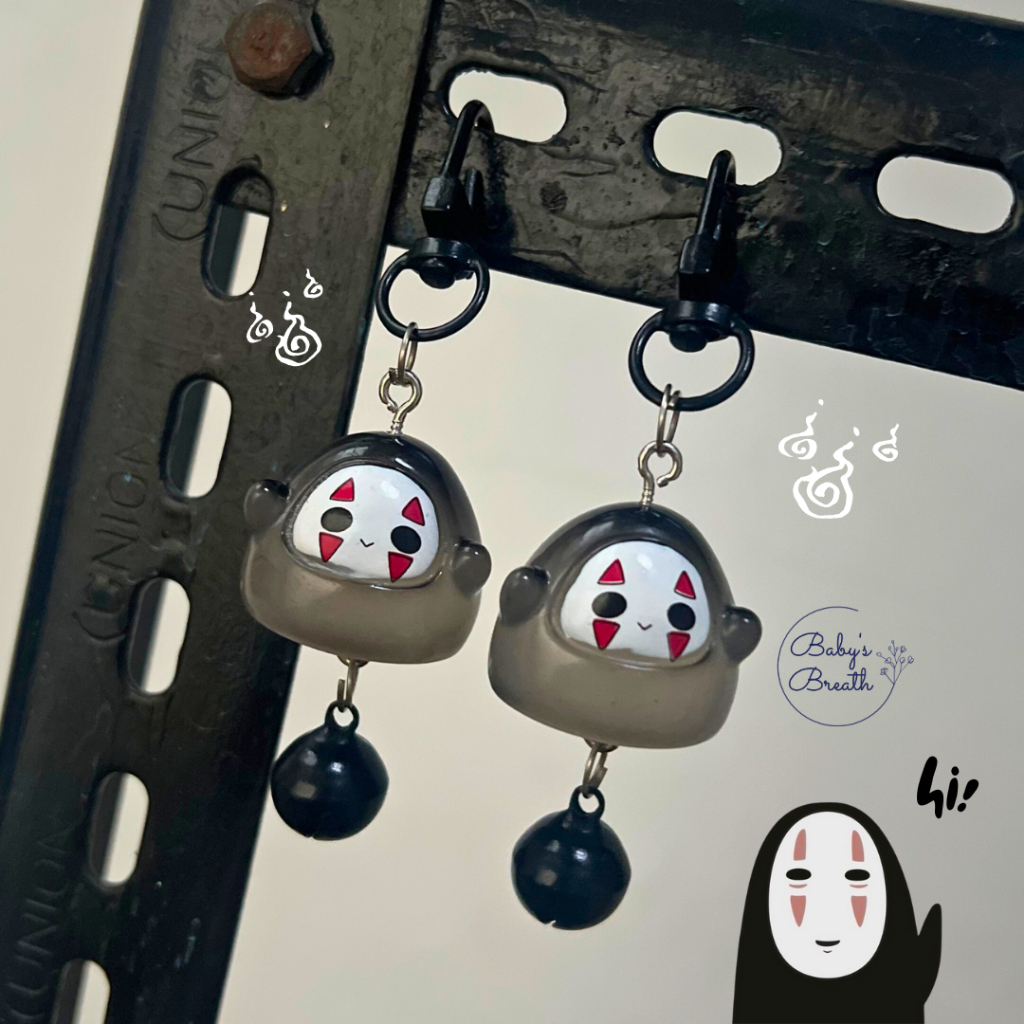 Gantungan Kunci Karakter No Face Lonceng 3D Ghost Spirited Away Kaonashi Halloween Clay Lucu Gantung