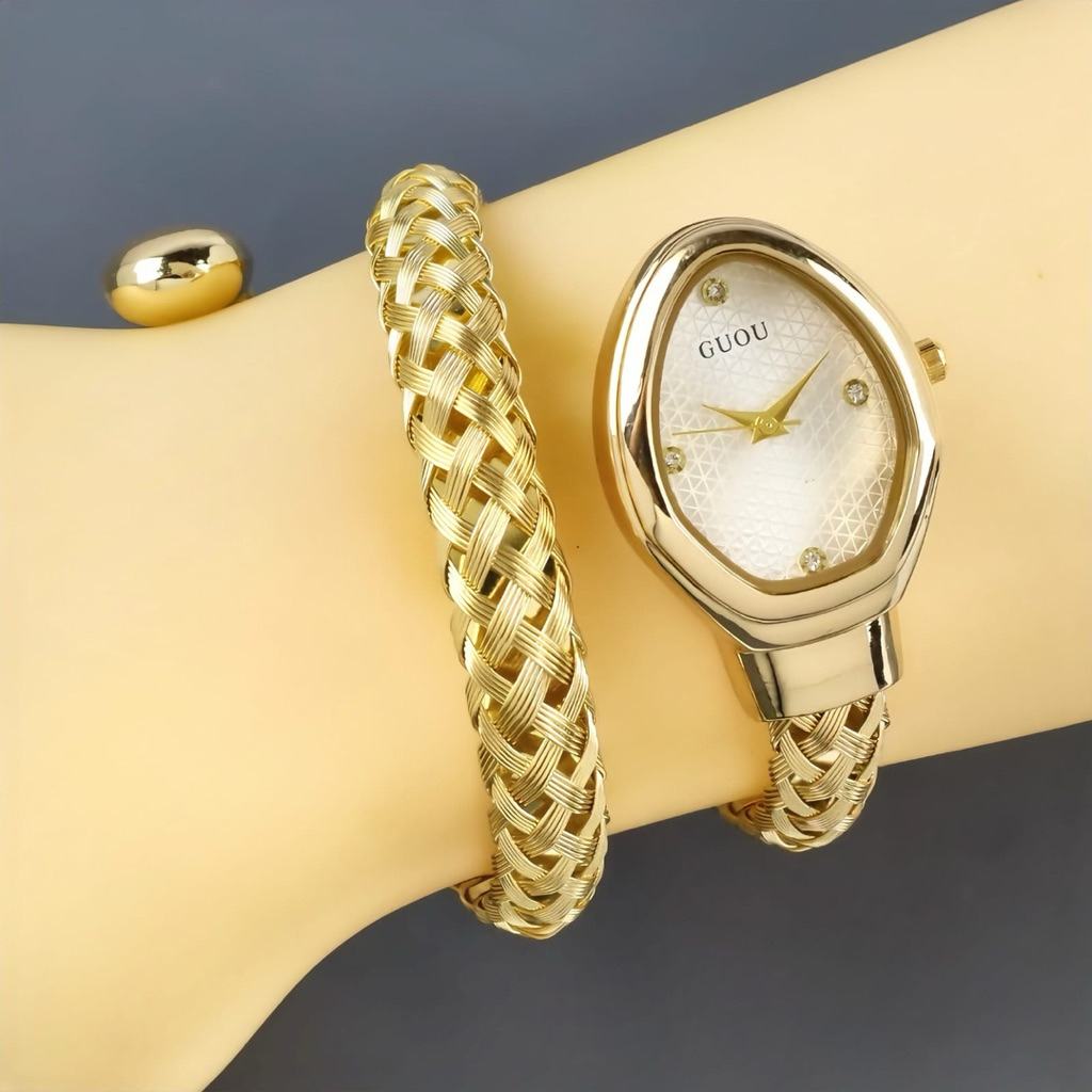 6Varian Terbaru Jam Tangan Wanita Guou Rantai Lilit Snake Oval Include Box Set Exclusive Import