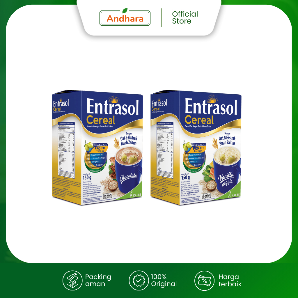 

Entrasol Cereal Isi 5x30gr [150gr] - Sereal Siap Seduh dengan Oat & Ekstrak Buah Zaitun - Minuman Bubuk Serbuk