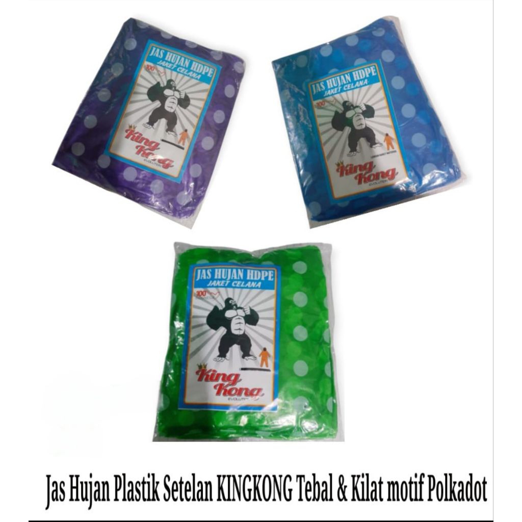 Mantel Hujan Jas Hujan Plastik Setelan Baju+ Celana Polkadot KINGKONG