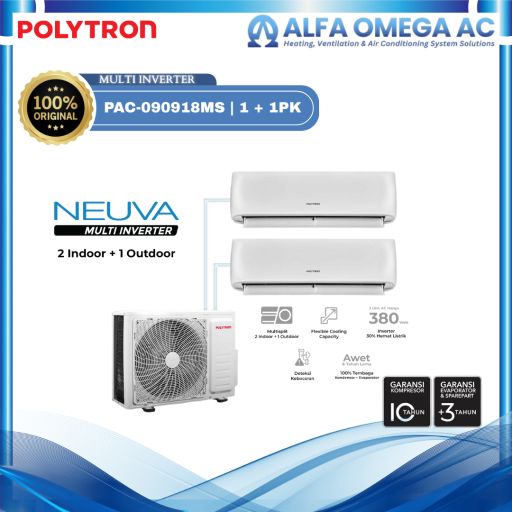 POLYTRON MULTI SPLIT AC 1 PK 1 PK dan outdoor 2 PK PAC 090918MS