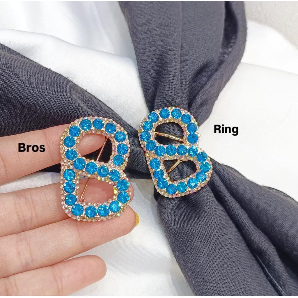 RING HIJAB FASHION B DIAMOND ZIRCON BIRU SAFIR / BROS FASHION B DIAMOND ZIRCON BLUE SAFIR