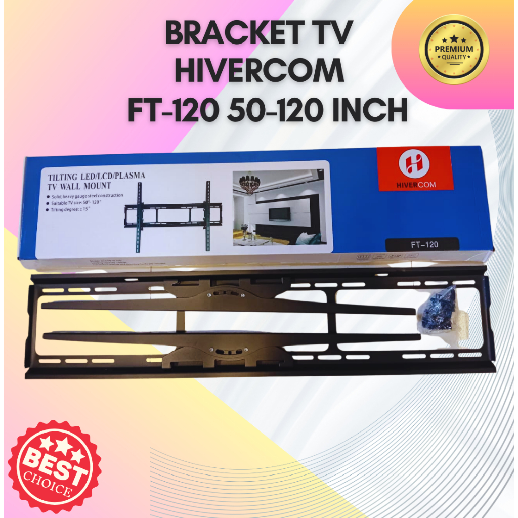 Bracket TV Dinding Hivercom FT-85 FT-100 FT-120 TV LED LCD 42-120 Inch Besi Kuat Jumbo VESA Lebar