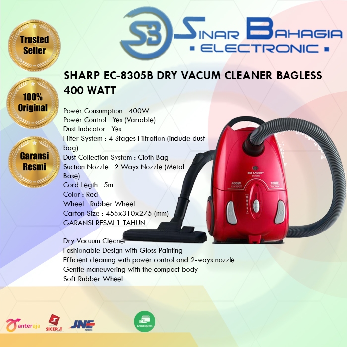 SHARP EC-8305B DRY VACUM CLEANER BAGLESS 400 WATT (NEW)