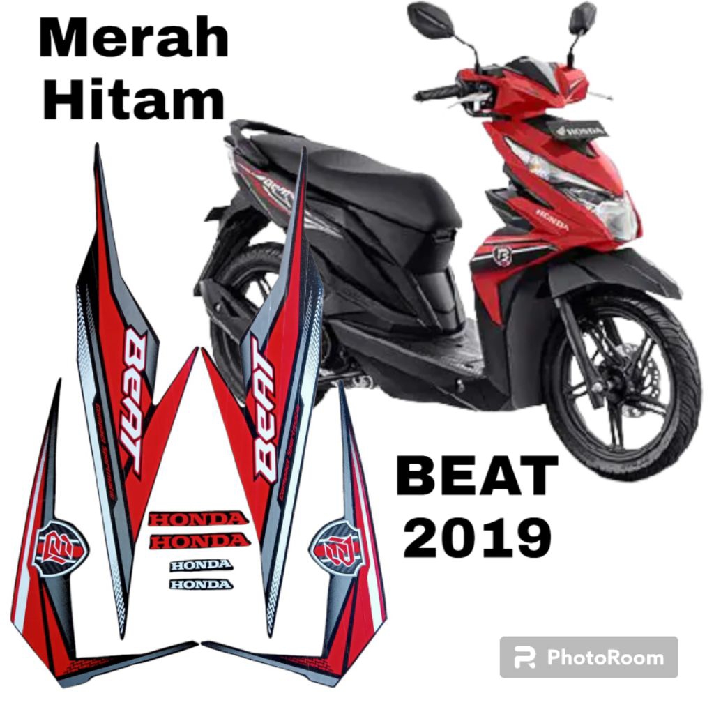 striping honda beat 2019 hitam merah, lis motor honda beat 2019 hitam merah