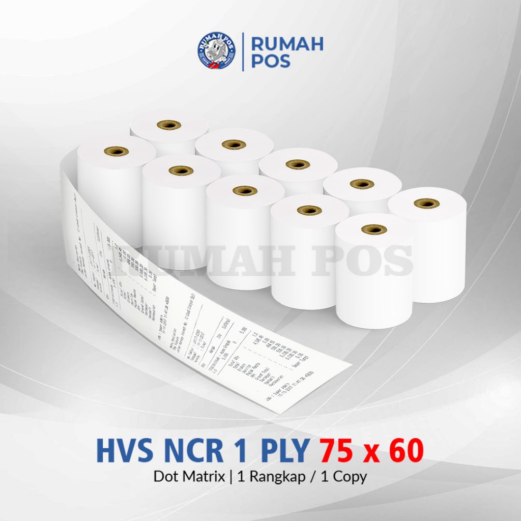 

KERTAS STRUK KASIR HVS NCR 75 x 60MM 1 RANGKAP ISI 10 ROLL / 1 SLOP