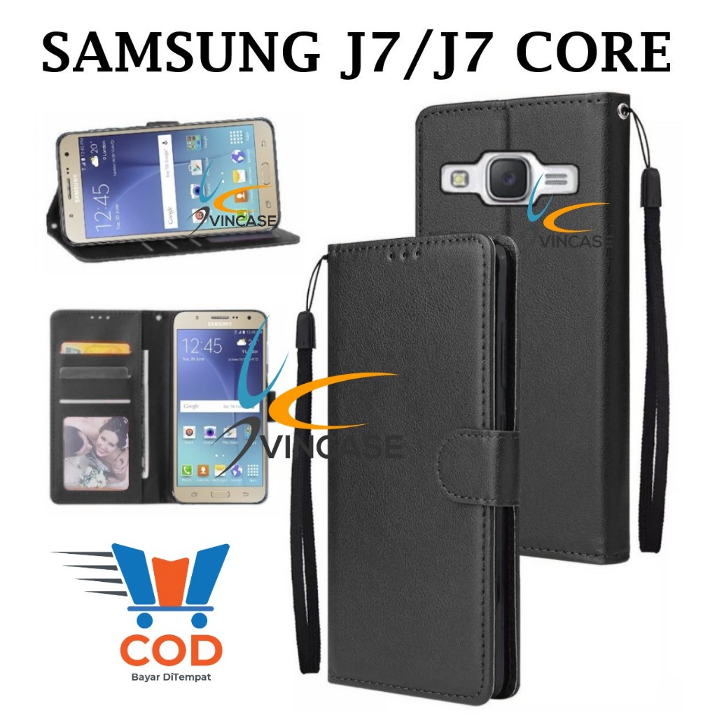 SAMSUNG J7/J7 CORE FLIP LEATHER CASE PREMIUM - FLIP WALLET CASE KULIT UNTUK SAMSUNG J7/J7 CORE - CAS