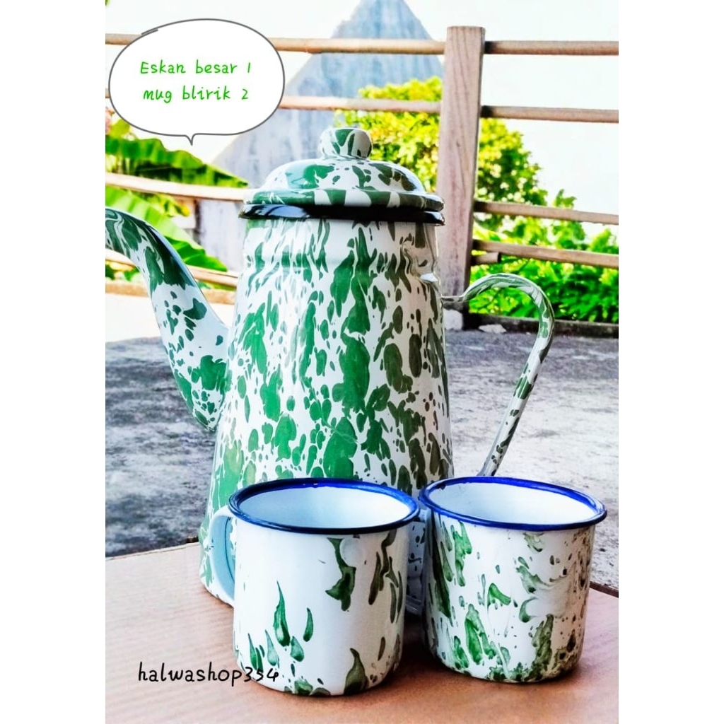 (1 paket) ESKAN BLIRIK JADUL BESAR 13CM DAN 2 PCS MUG BLIRIK DIAMETER 7CM / ESKAN BLIRIK JADUL SET G