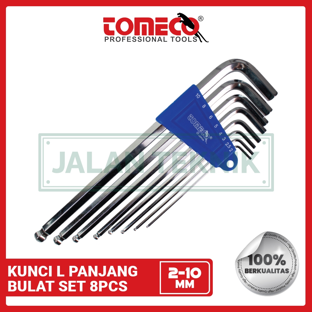 Kunci L Bulat Set 8Pcs (2-10mm) Tomeco Ballpoint Hex Key Set