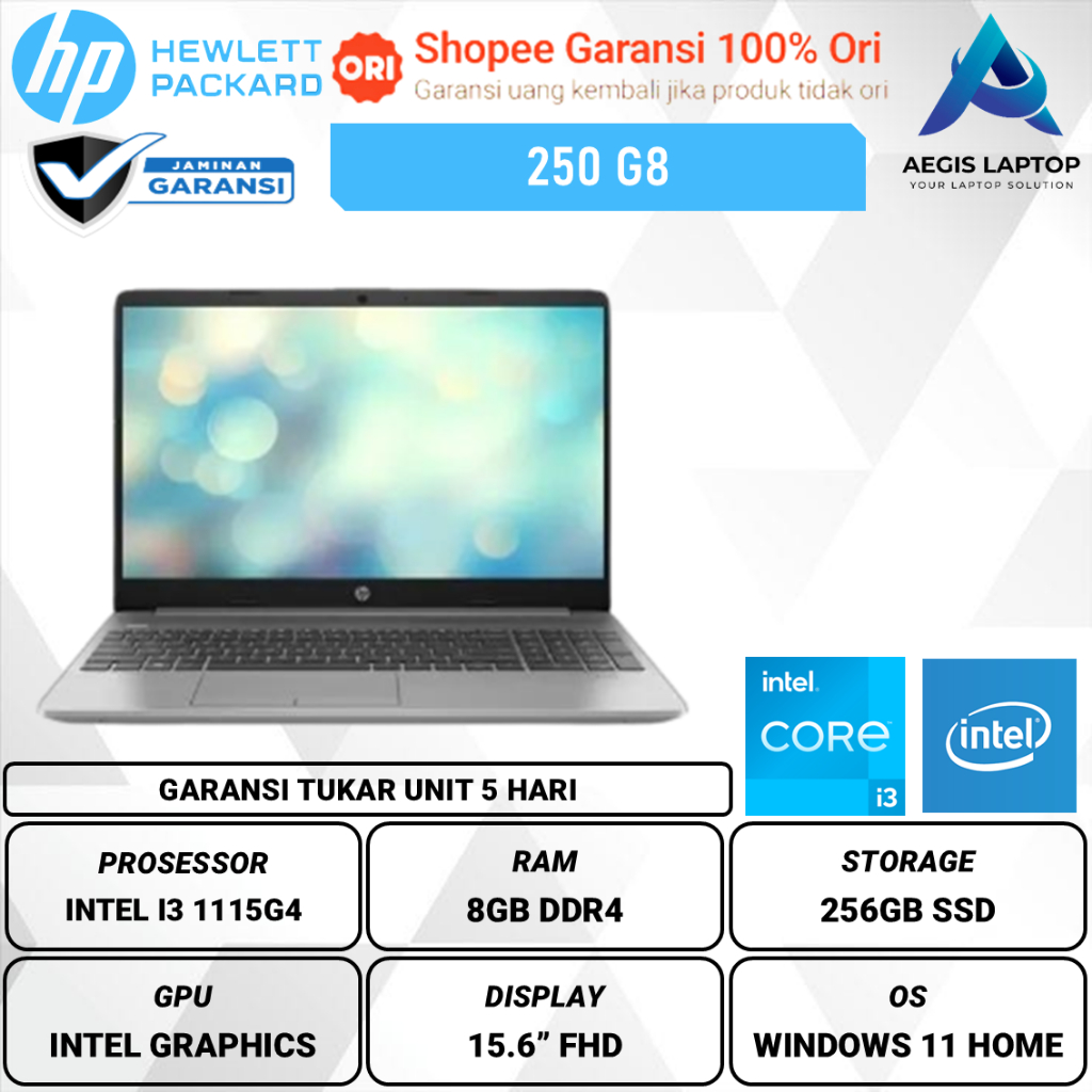 HP 250 G8 Intel Core i3 1115G4 8GB 256GB W11 15 inch FHD