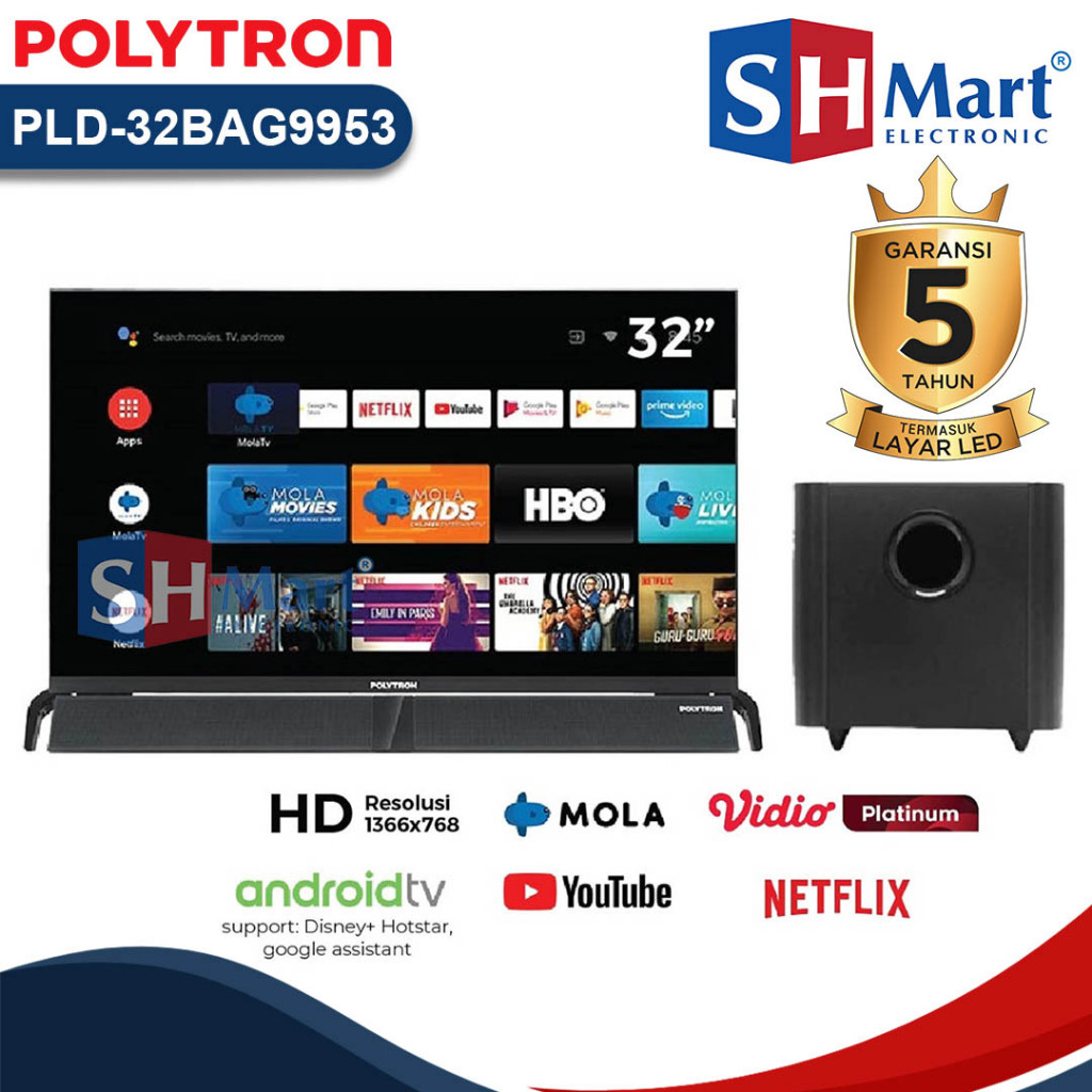 TV POLYTRON 32 INCH SMART ANDROID MOLA PLD-32BAG9953 / 32BAG9953 INSTAN GARANSI RESMI (MEDAN)