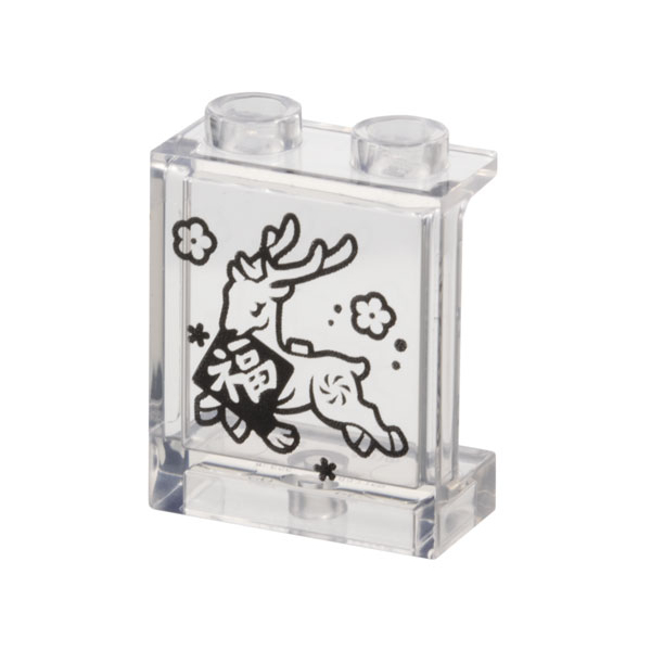 Lego Trans - Clear Part 87552pb126 Panel 1 x 2 x 2 with Side Supports - Hollow Studs with Black Deer