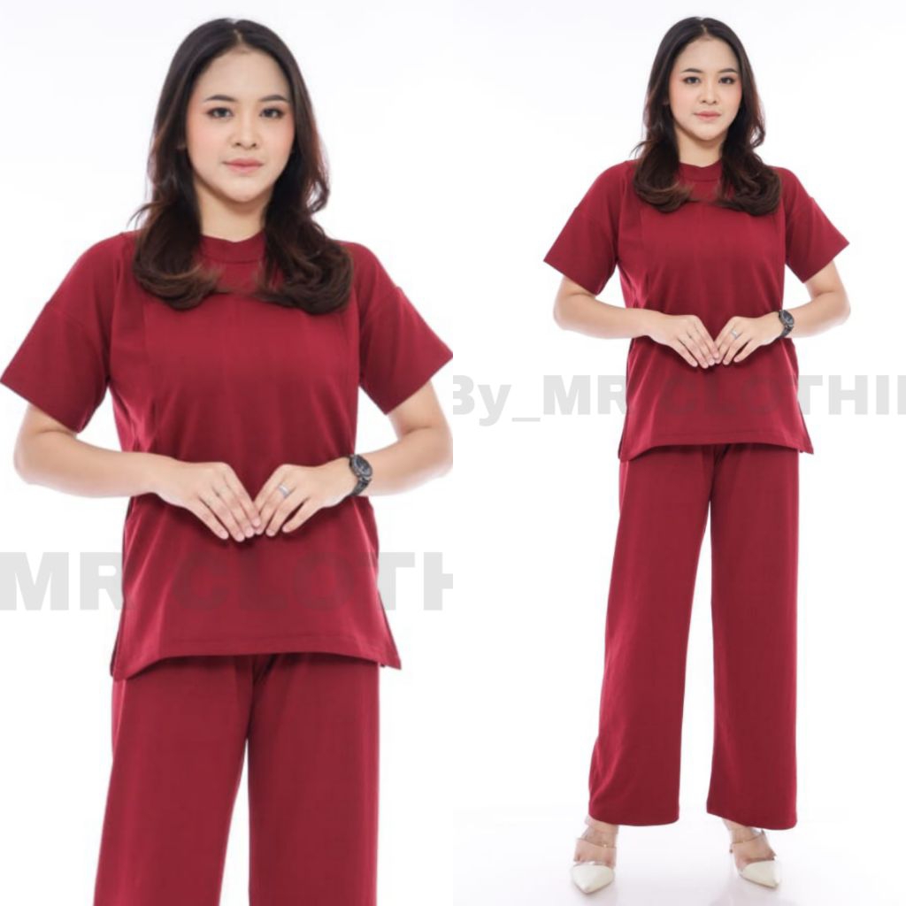 MR CLOTHING-Setcel Jamila Knit premium/Busui frendly/Ootd fashion/Lengan pendek/bahan adem/Bumil fre